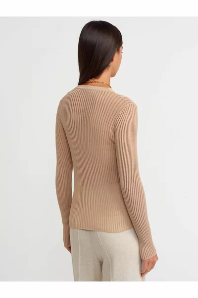  Круглый вырез Прозрачный Свитер-бежевый