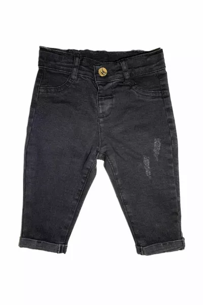 Elastische Taillenbekleidung Schwarze Denim-Kinderhose mit detailliertem Detail