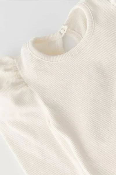 Боди Paris Balloon Sleeve из хлопка в рубчик с нижней застежкой на кнопки (EKRU)