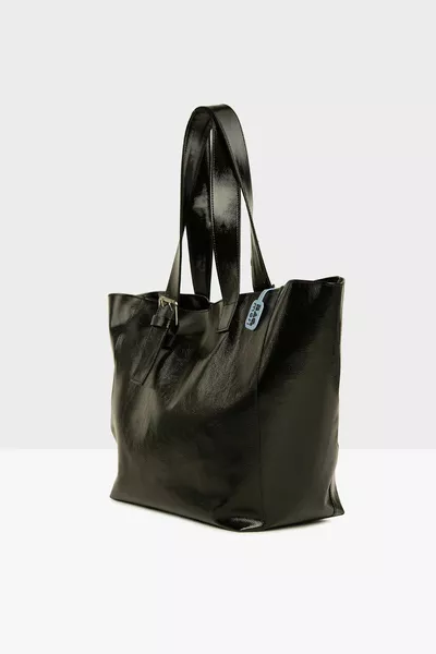 Cintura da donna nera dettagliata testurizzata lucida Tote Bag 