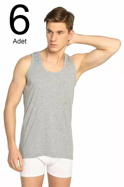 Lot de 6 débardeurs classiques côtelés gris pour homme 