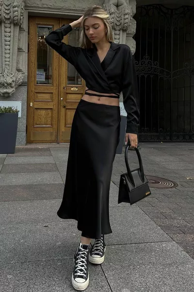 Mad Girls Black Satin Skirt 