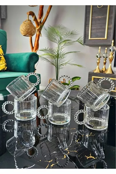 6 Pieces Glass Bead Handle Cup Mug Tea Coffee Soft Drink Cup ml