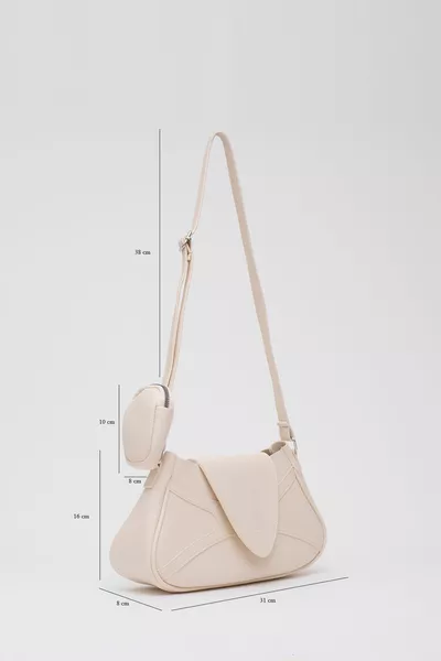 Crema  Ecopelle Portafoglio a scomparto singolo Braccio e borsa a tracolla L: L: L:8 cm