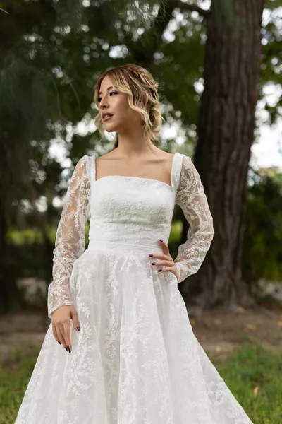 Metis Puff Robe de mariée et de fiançailles en tulle à paillettes en relief