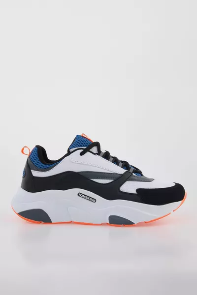 Baskets unisexes en maille orange noire et blanche