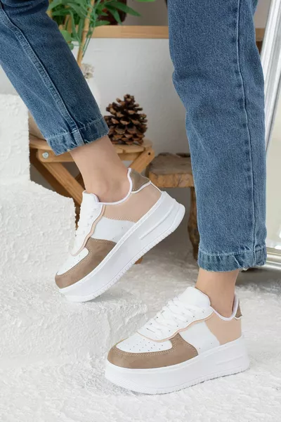 حذاء رياضي نسائي كاجوال سنيكرز منقوش خفيف الوزن نعل عالي الدانتيل 