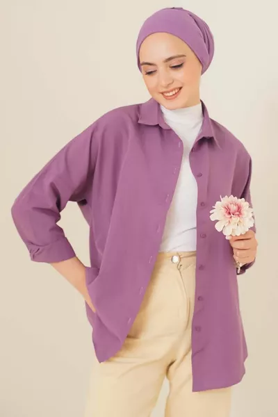  Базовая рубашка хиджаба оверсайз - темно-сиреневый
