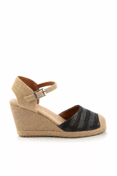 Черные льняные женские туфли на мягком каблуке 