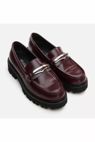 Mocassins Femme Cuir Véritable Bourgogne