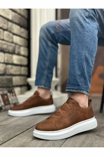  Dicke hohe Sohle Kreuzband Tan Weiß Herrenschuhe