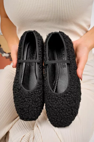 Nouvelle saison Peluche Élastique Détaillé Semelle Plate Femmes Ballet Flats Maison Chaussures