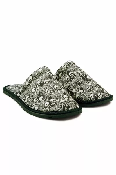 Pantofole da casa con suola morbida fantasia scheletro nero da uomo