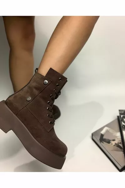 Dikke binnenzool Thai Feather Suede Korte dameslaarzen met vetersluiting aan de voorkant en rits aan de zijkant