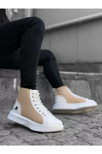 White Cream Vinnex Lace-Up High Poly Sole Men's Sports Boots 