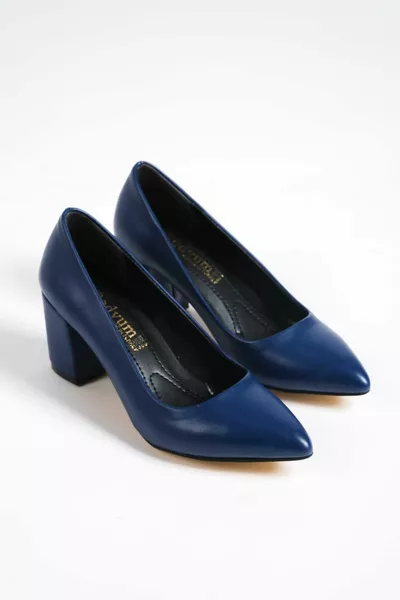 " DROIT " كحلي أزرق مدبب الصدر 7 سم كعب سميك