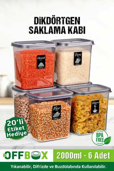 6 pièces rectangulaire 2 litres provisions légumineuses récipient de stockage dot ensemble étiquette cadeau