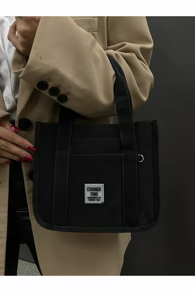 Cambio Tempo Donna Nero Colonna Cinghia Tote Bag Mano E Borsa A Tracolla