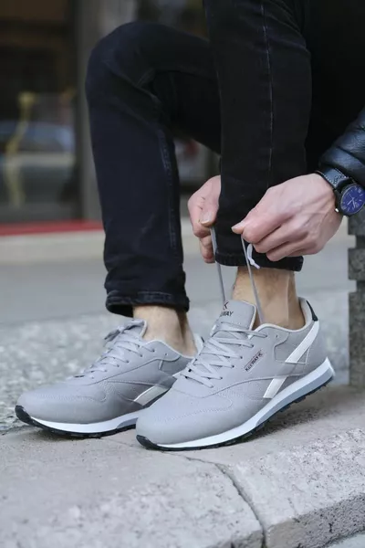 الرجال النساء رمادي الجلد الدانتيل المتابعة فلوتي عارضة حذاء رياضي الشتاء