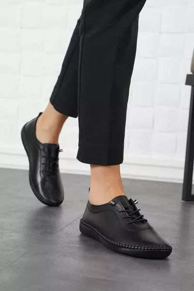 Negade Sole Stitch Echt Lederen Dames Schoenen Zwarte Huid