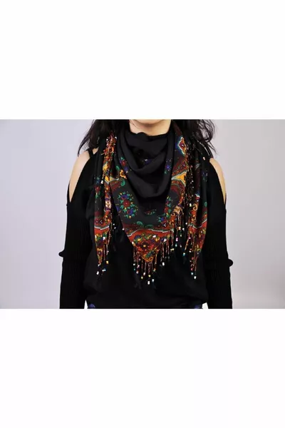 Handgefertigter Hamavi Pushi mit Quasten aus der Region mit Perlen - Schal 