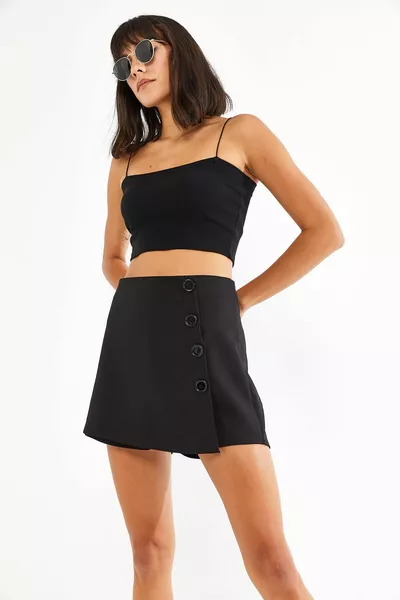 المرأة المنسوجة النسيج أزرار السراويل تنورة