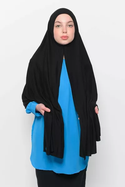 Ready Practical Snap-On Luxury Organic Plain Combed Shawl Evenly Aligned Black