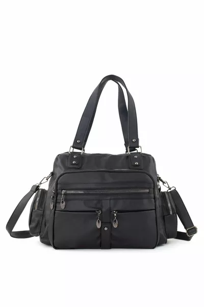 Samılon Женская черная кожаная сумка на плечо и руку с несколькими отделениями