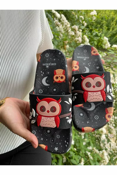 OWL Detailed Non-Slip Plastic Pool Sea Bathroom Balcony Terrace House And Street Slippers