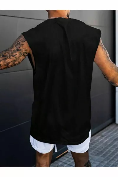 Schwarzes vertikal bedrucktes ärmelloses Oversize-T-Shirt für Herren