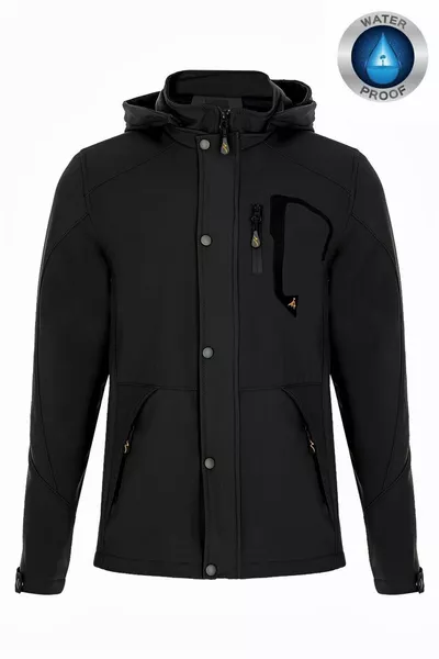 الرجال أسود مقنعين سوفتشيل للماء و يندبروف جيب مفصل الفراء معطف الشتاء