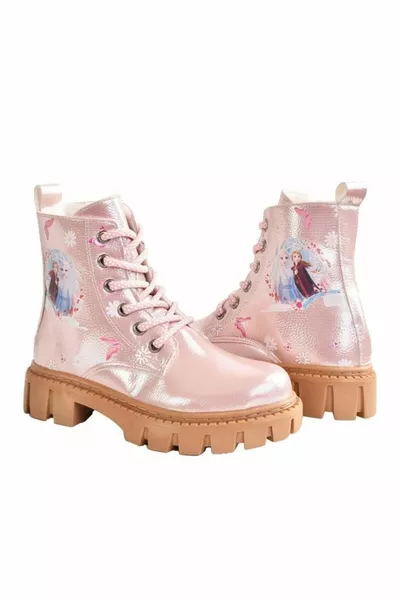 Frozen Elsa Girls Черный/Пудра и Серебристый мех Внутри Ботинки на толстой подошве и ботинки