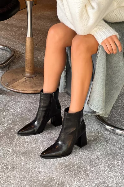 Juanita Stivali con tacco da donna con cerniera fantasia nera