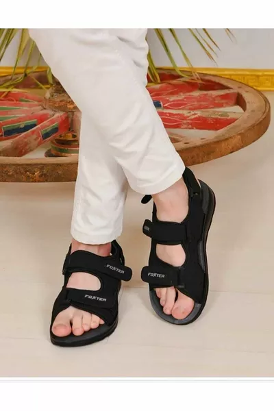 Foxter Sport Sandales pour hommes avec coutures anatomiques Noir mat