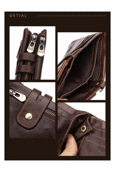 الرجال محفظة جلد طبيعي عملة بطاقة مقصورة سلسلة حامل RFID ميزة