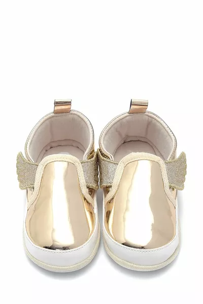 حذاء خطوة أولى مرن وغير قابل للانزلاق بأجنحة ذهبية - 