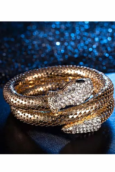 Stone Snake Detailed Spiral Armband Gold