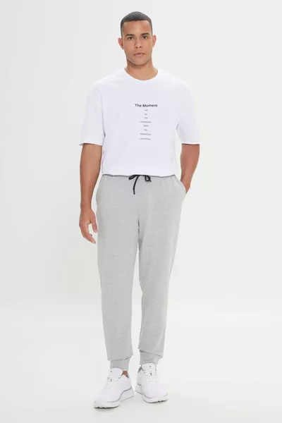 الرجال رمادي فاتح ميلانج قياسي تناسب العادية قطع بنطال رياضي مريح مع الخصر والساق المرنة