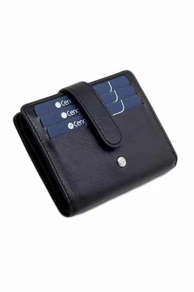 Portafoglio nero di piccole dimensioni in vera pelle con chiusura a scatto