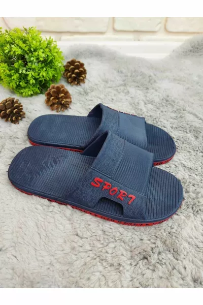 - نعل غير قابل للانزلاق ، أزرق كحلي - نعال حمراء للحمام ، شرفة ، حمام سباحة ، بحر ، شاطئ