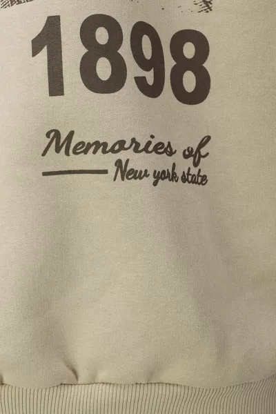 Unisex Beige Brooklyn  bedrucktes Oversize-Sweatshirt mit Rundhalsausschnitt