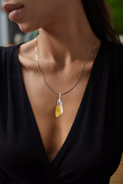 Certified Raw Money Magnet Natural Citrine Stone Necklace (1st QUALITY)