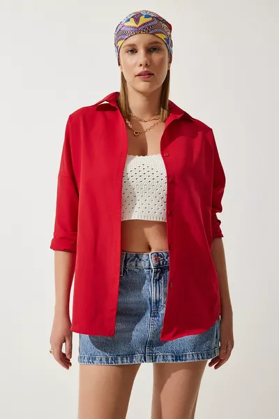 Langes Oversize-Basic-Shirt für Damen in Rot 