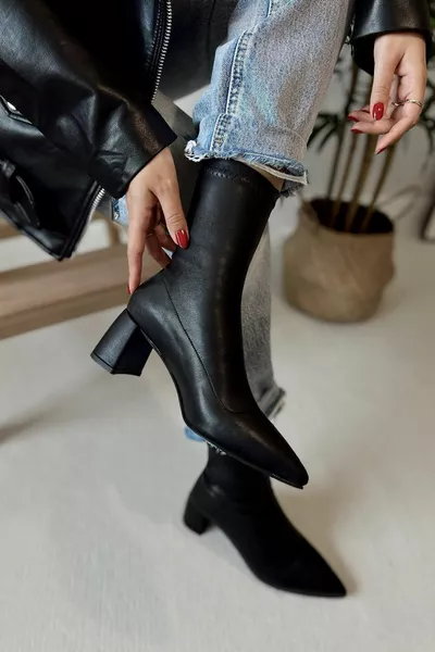 Flex Stretch Ankle Mid-Length Heels Pointed Toe Women's Bootie