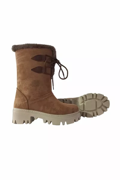 SAKNUK TAN TRACTOR SOLE FUR THERMAL SOLE NON-SLIP SUEDE LACE-UP 5 CM HEEL LENGTH WOMEN'S SNOW BOOTS