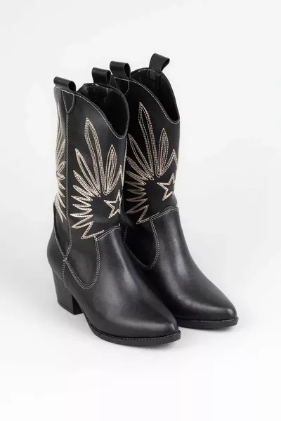 Orthopedic Insole Fleece Western Black Skin New Season Leather Embroidered Cowboy Boots Boots