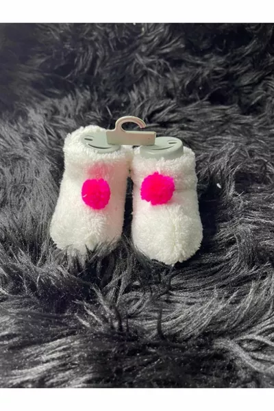 Первый шаг Малышка Девочка Мальчик Плюшевый Помпон Голубой-Серый-Кремово-Белый-Сушеная Розовая Пудра Домашние Носки Пинетки