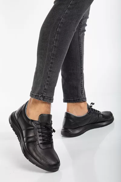 %Естествена лицензионна кожа Стилни и стилни ежедневни мъжки черни маратонки