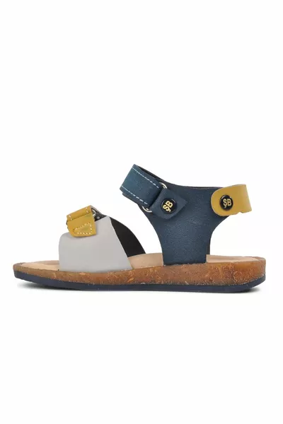 Sandali comfort da ragazzo blu navy-beige-senape 