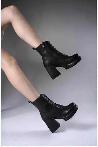 Seribo Schnürstiefel mit Plateausohle 9 cm Damen Stiefel mit Absatz SCHWARZ